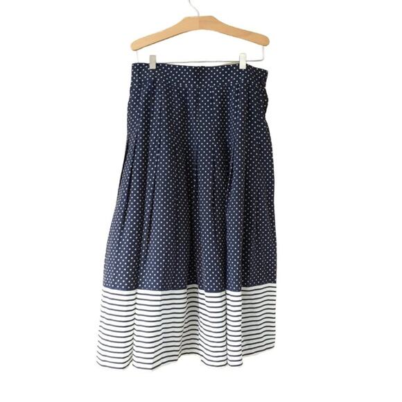 MILA SCHON Vintage Silk Pleated Midi A-line Skirt Navy Star Print - Picture 6 of 10